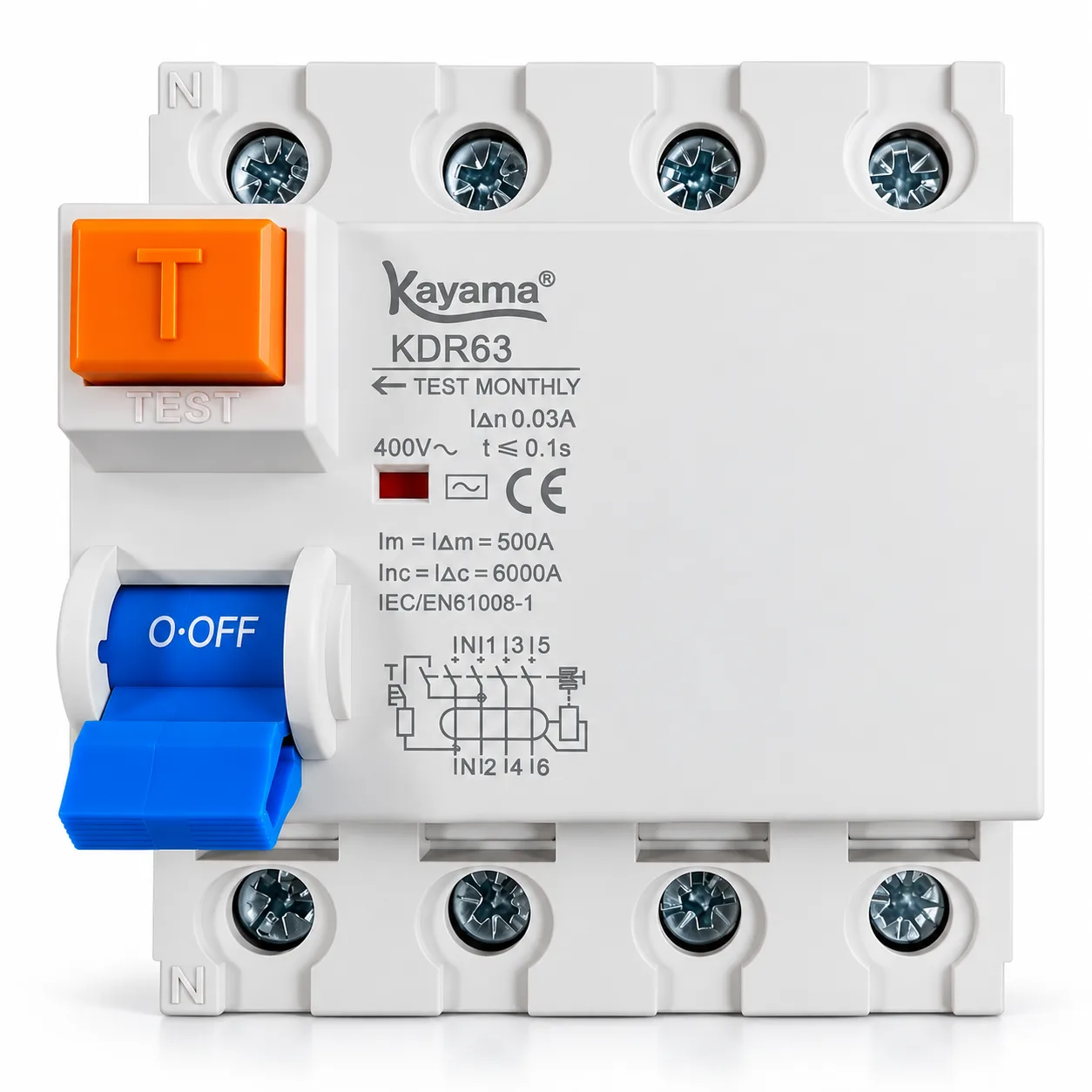 Disjuntor RCCB-KDR63 -0425 - Diferencial Residual 4P 25A - KAYAMA