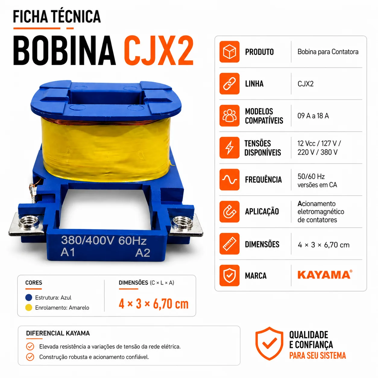 Bobina para contator CJX2 de 9 a 18 A - KAYAMA 12Vdc — imagem 6