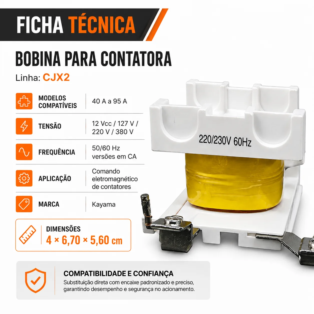 Bobina para contator CJX2 de 40 a 95 A - 50/60 HZ - KAYAMA 220Vca — imagem 7