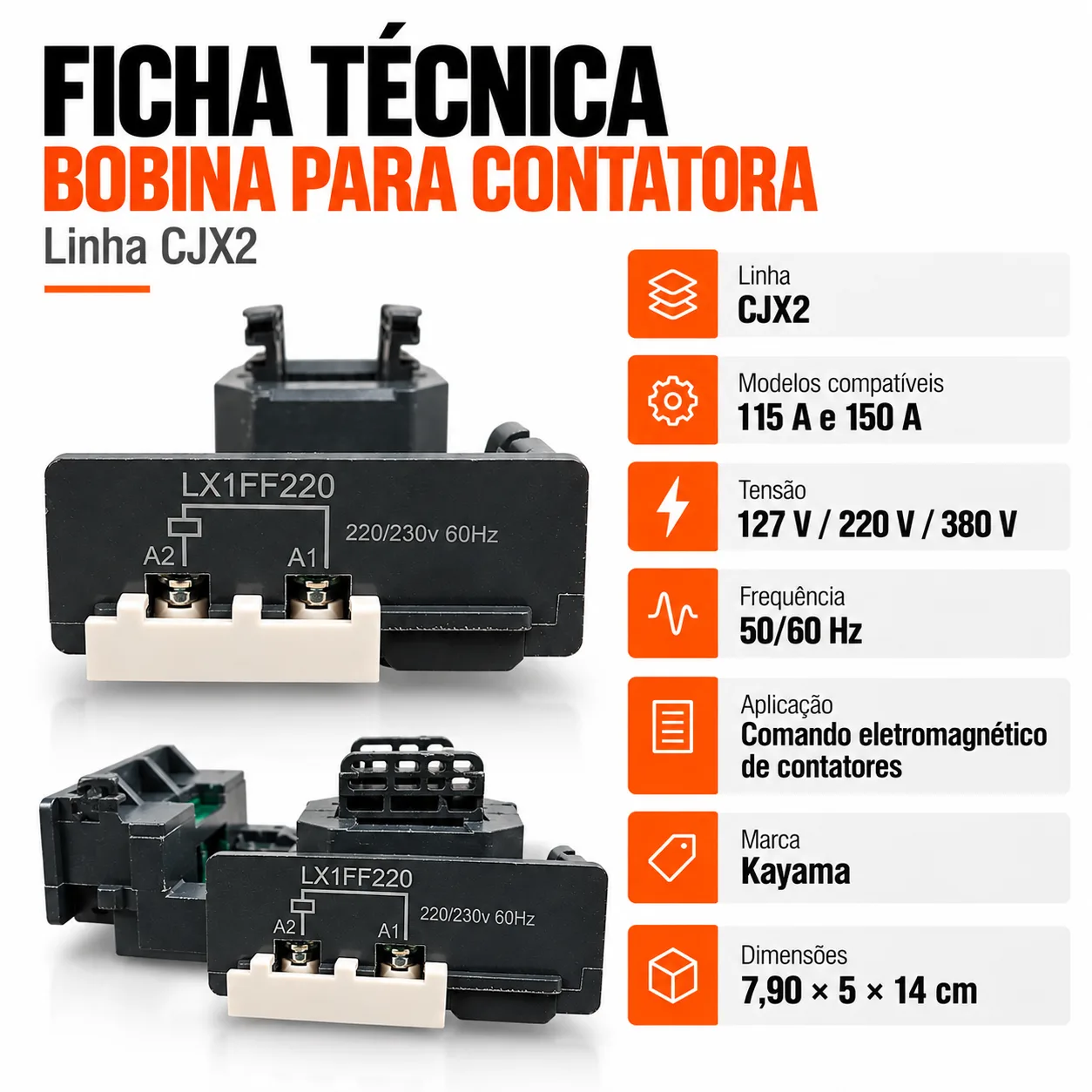 Bobina para contator CJX2 de 115 e 150 A - 50/60 HZ - KAYAMA 220Vca — imagem 5