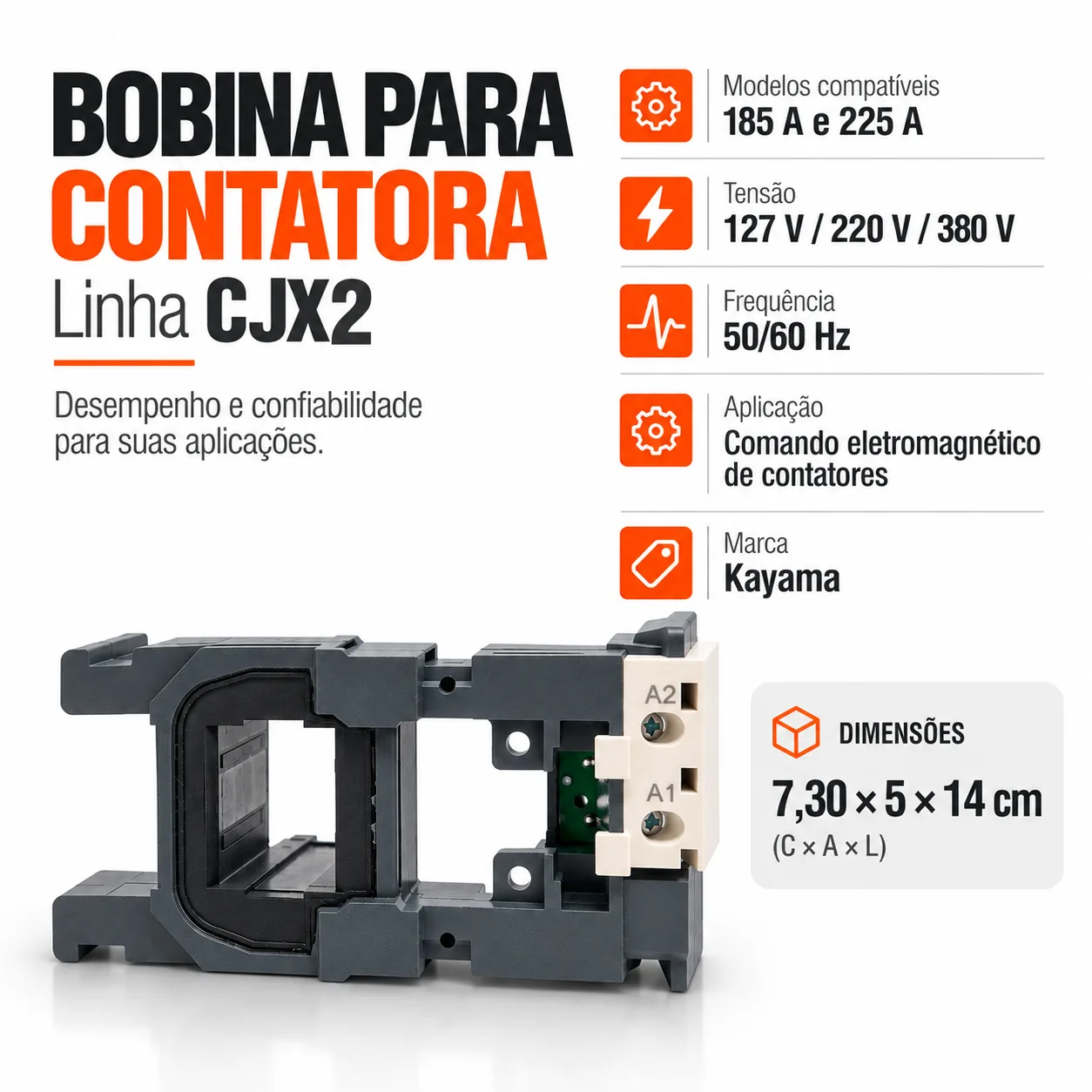 Bobina para contator CJX2 de 185 e 225 A - 50/60 HZ - KAYAMA 127Vca — imagem 6