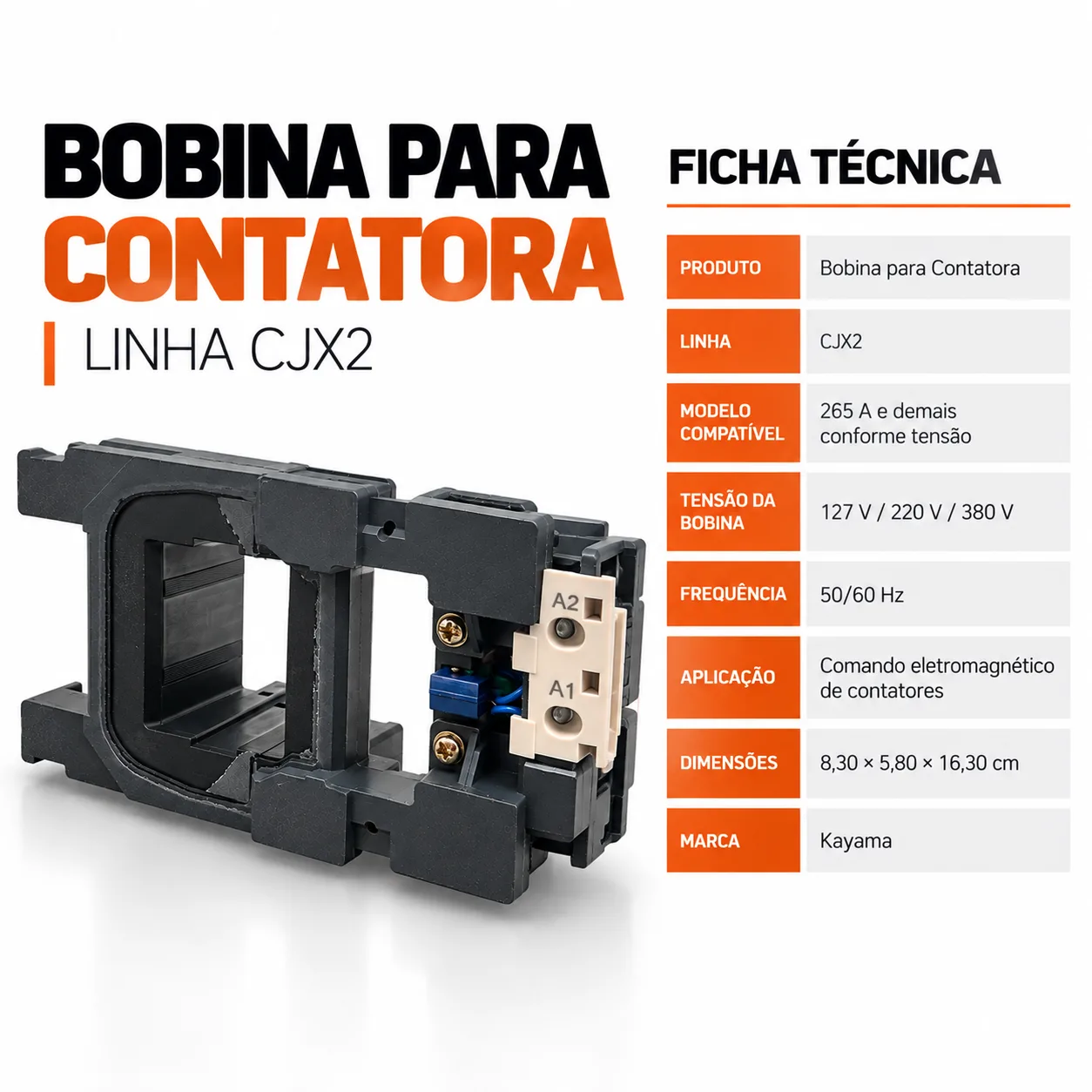 Bobina para contator CJX2 de 265 A - 50/60 HZ - KAYAMA 127Vca — imagem 6