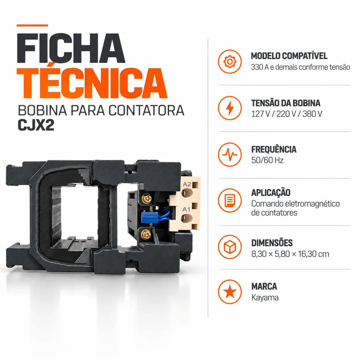 Bobina para contator CJX2 de 330 A - 50/60 HZ - KAYAMA 380Vca — imagem 6