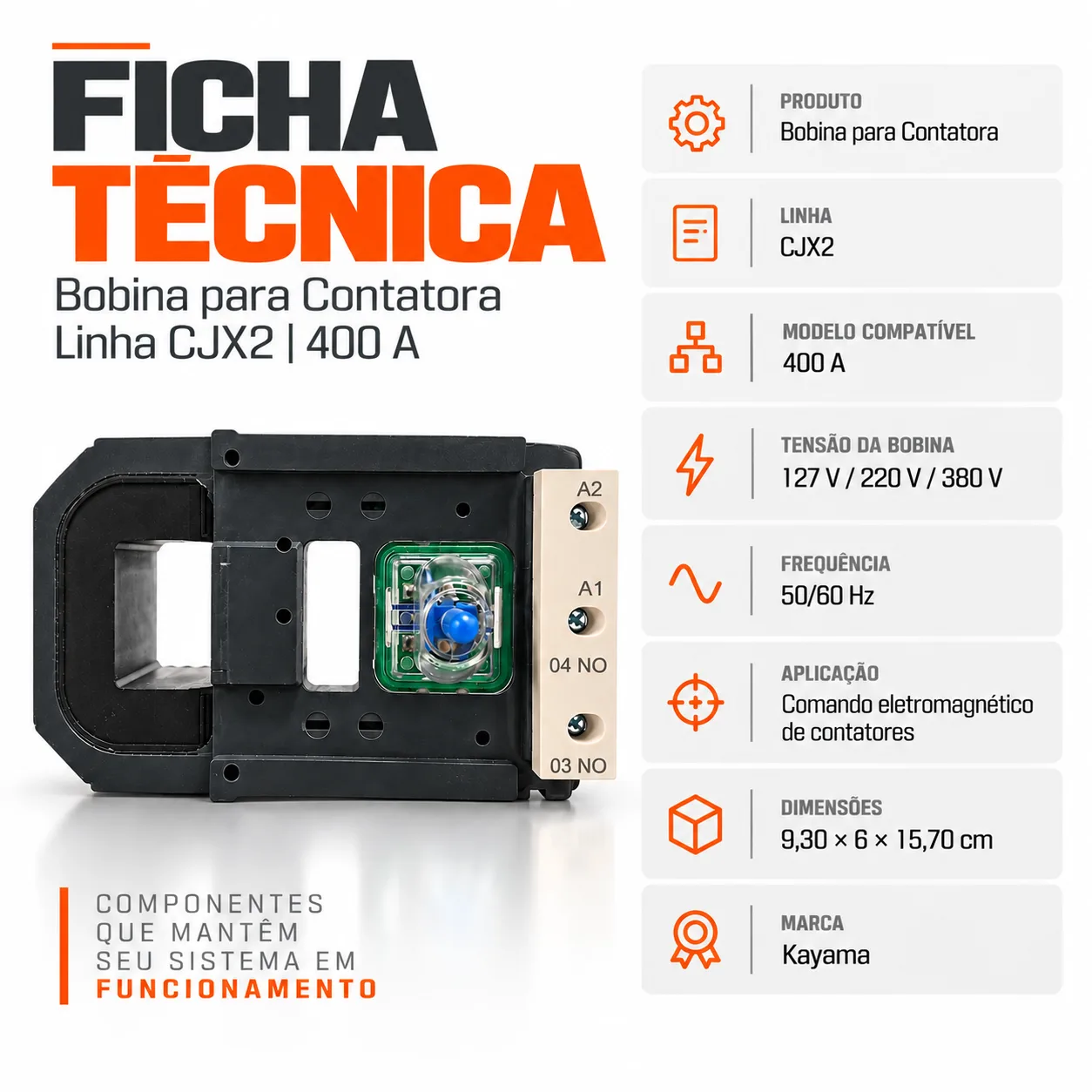 Bobina para contator CJX2 de 400 A - 50/60 HZ - KAYAMA 380Vca — imagem 6