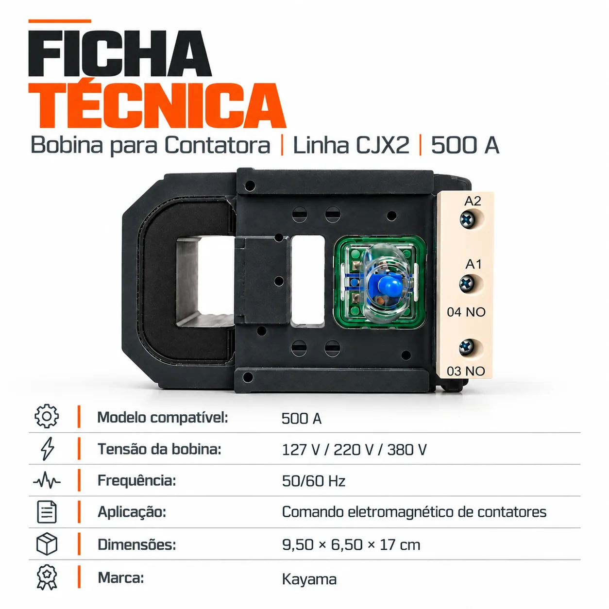 Bobina para contator CJX2 de 500 A - 50/60 HZ - KAYAMA 220Vca — imagem 6