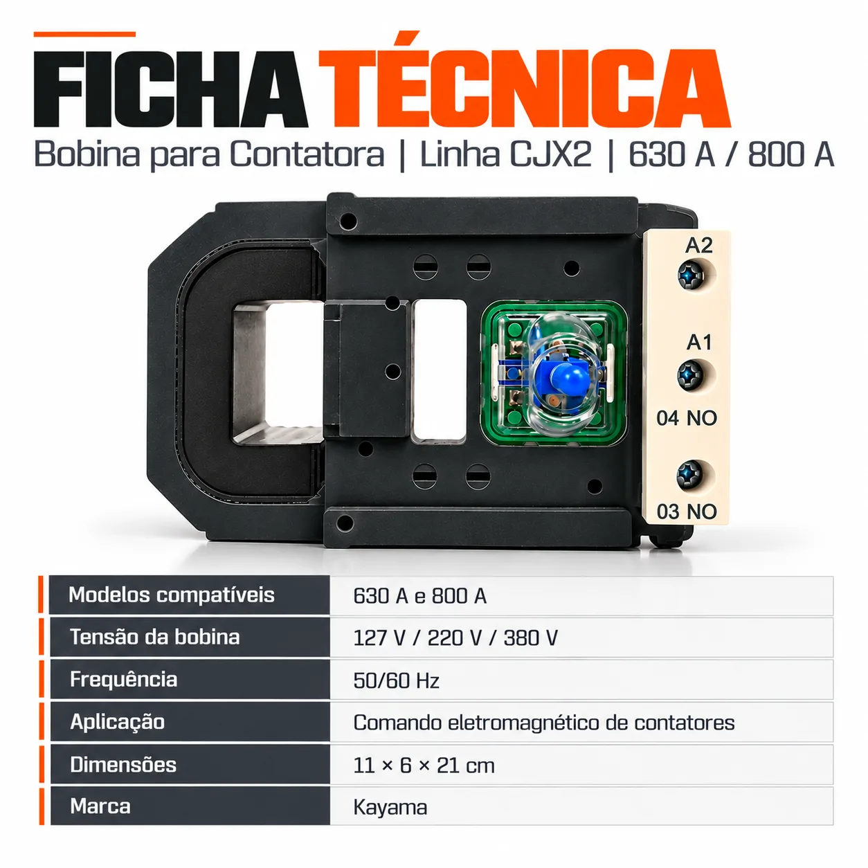 Bobina para contator CJX2 de 630 e 800 A -50/60 HZ - KAYAMA 380Vca — imagem 6