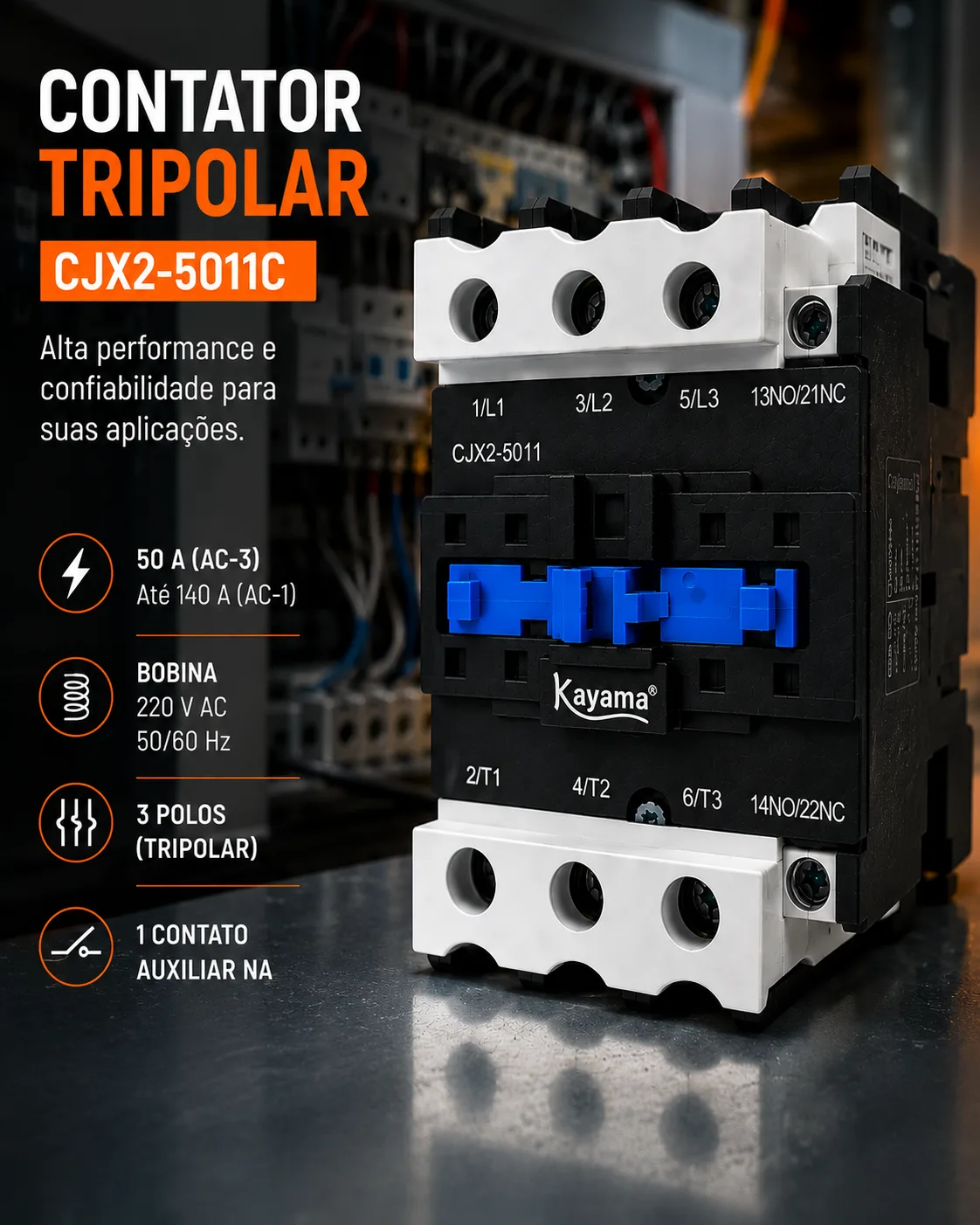 contator Tripolar CJX2-8011B - 220V- 50/60 HZ - KAYAMA — imagem 10