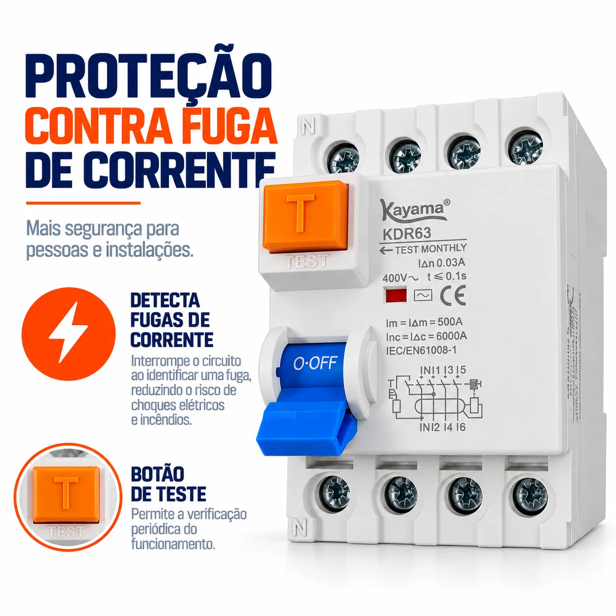 Disjuntor RCCB-KDR63 -0440 - Diferencial Residual 4P 40A - KAYAMA — imagem 2