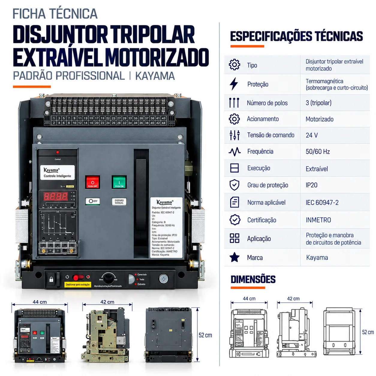 Disjuntor Motorizado ACB-ST45-4000 - 3600A Extraível- KAYAMA — imagem 4