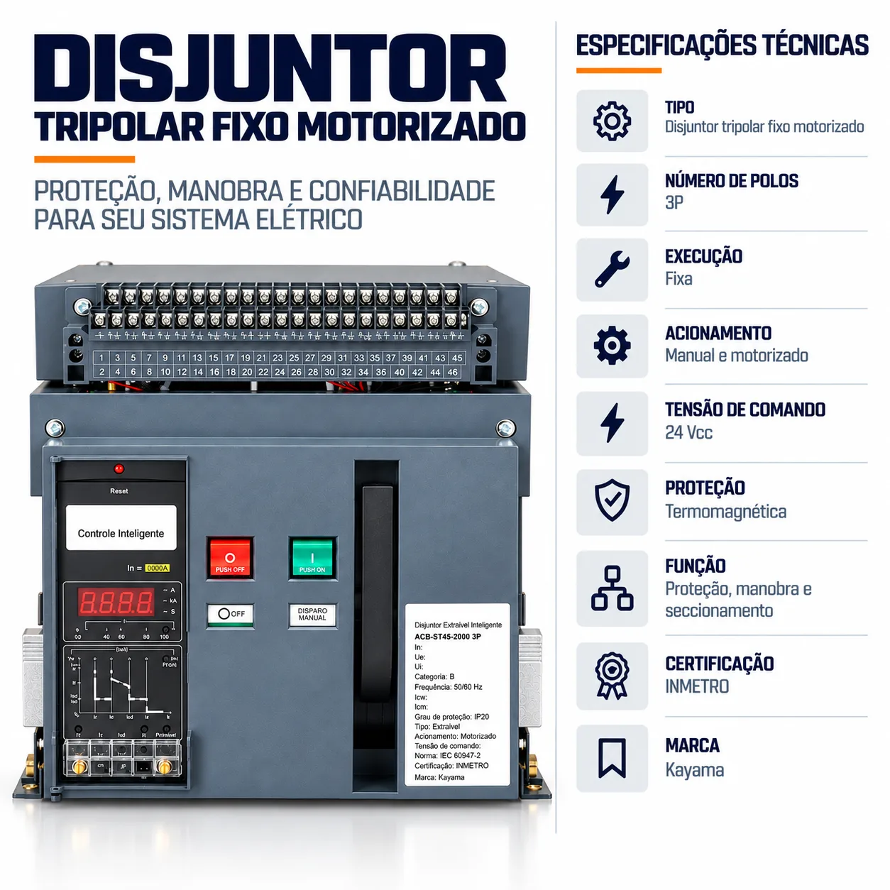 Disjuntor Motorizado ACB-ST45-6300 - 6300A Fixo - KAYAMA — imagem 4
