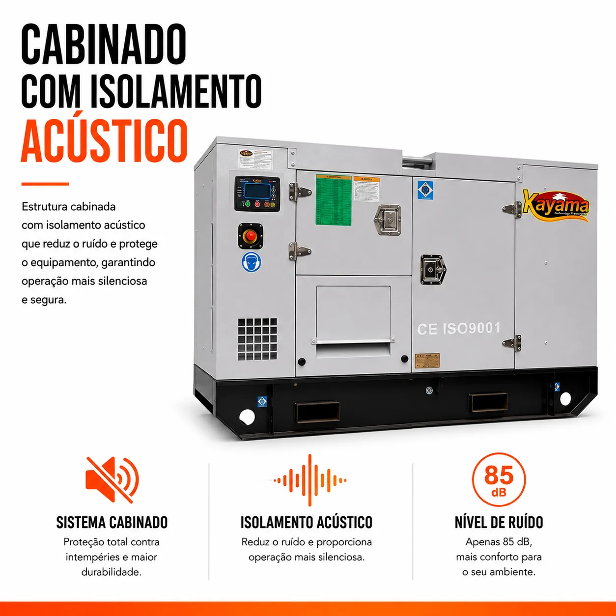 Gerador de Energia Elétrica à Diesel 85 KVA Trifásico Kayama Cabinado modelo K85000PSP3E 127/220V 60 HZ — imagem 3