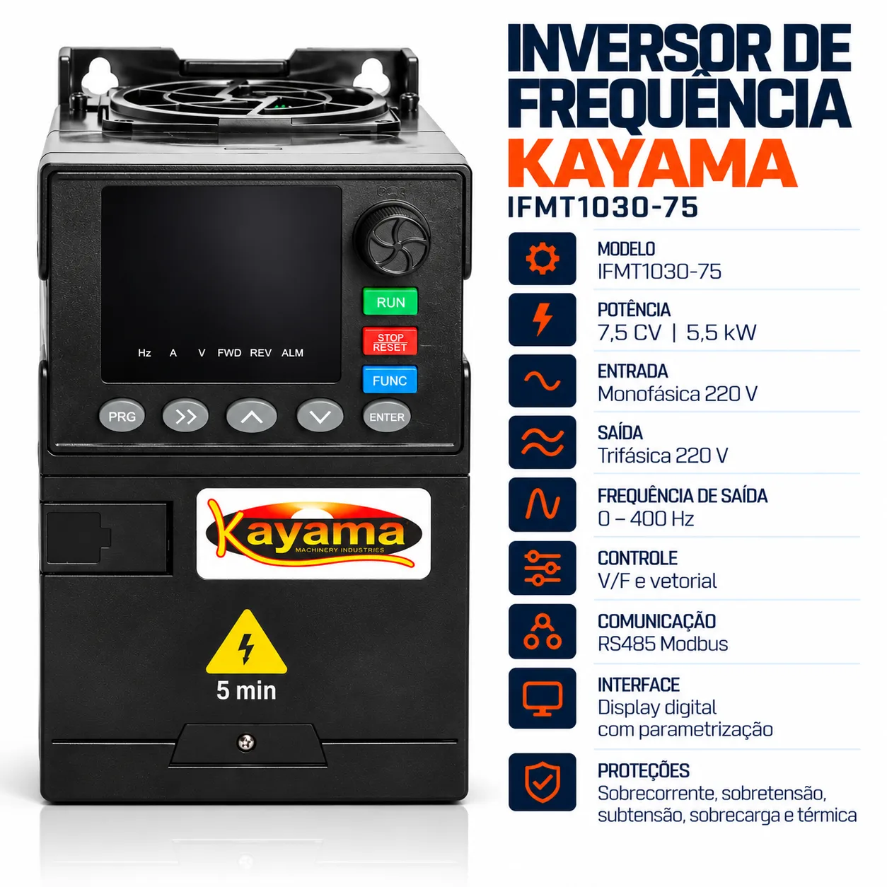 Inversor de Frequência Monofásico/Trifásico 7,5 CV 220V IFMT1030-75 Kayama — imagem 4