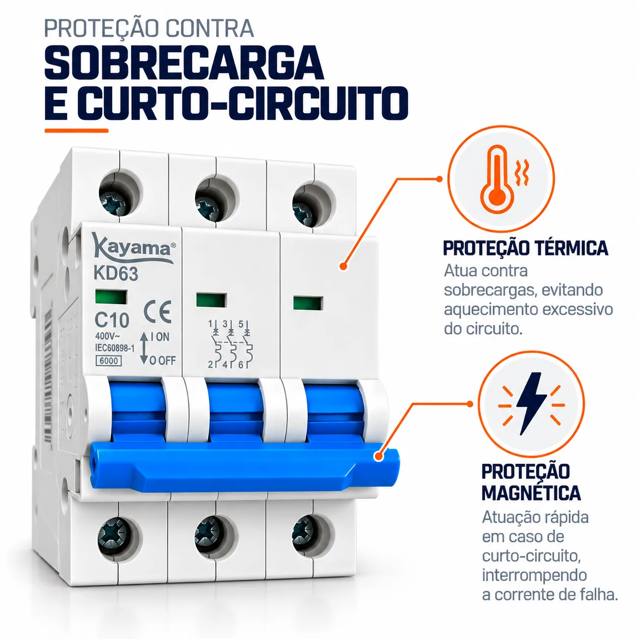 Mini-disjuntor DIN Tripolar Curva C 25A — imagem 2