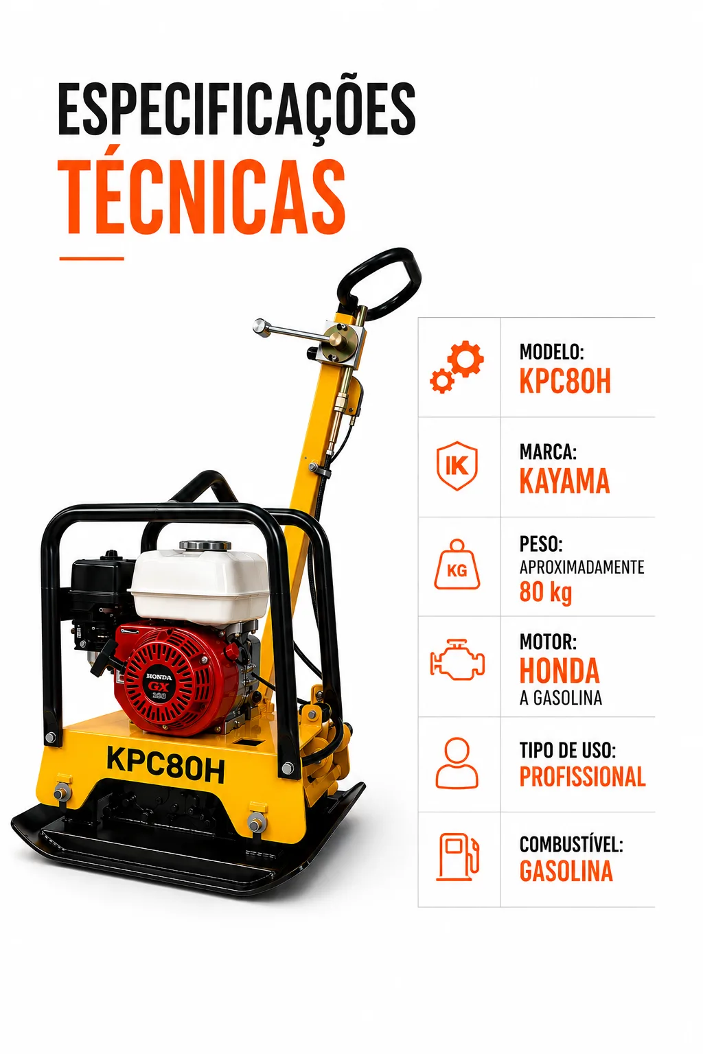 Placa Vibratória à gasolina 90 Kg Kayama modelo:KPC90H — imagem 6