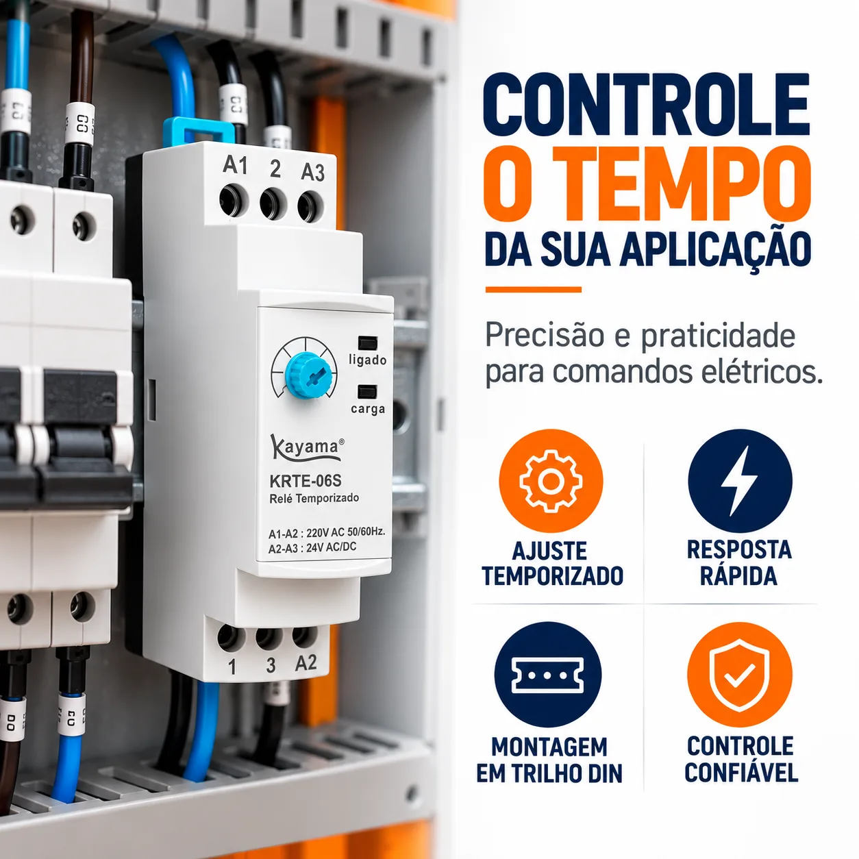 Relé Temporizado Eletrônico 0,1-60 s - KRTE-60S - 220V 50/60HZ - Kayama — imagem 2