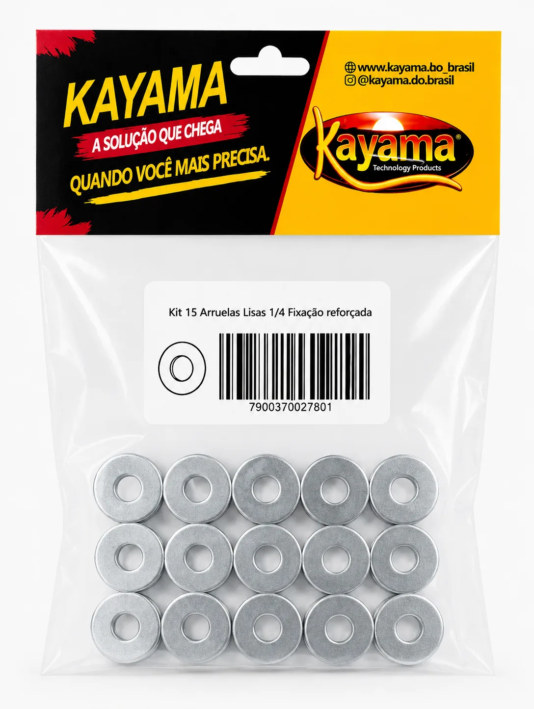 Kit 15 Arruelas Lisas 1/4 Kayama Fixação Reforçada(Encartelado)